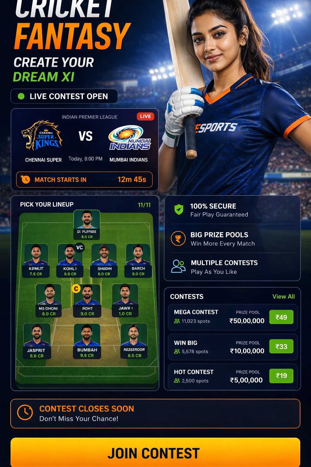 Come App Max cricket matchday visual