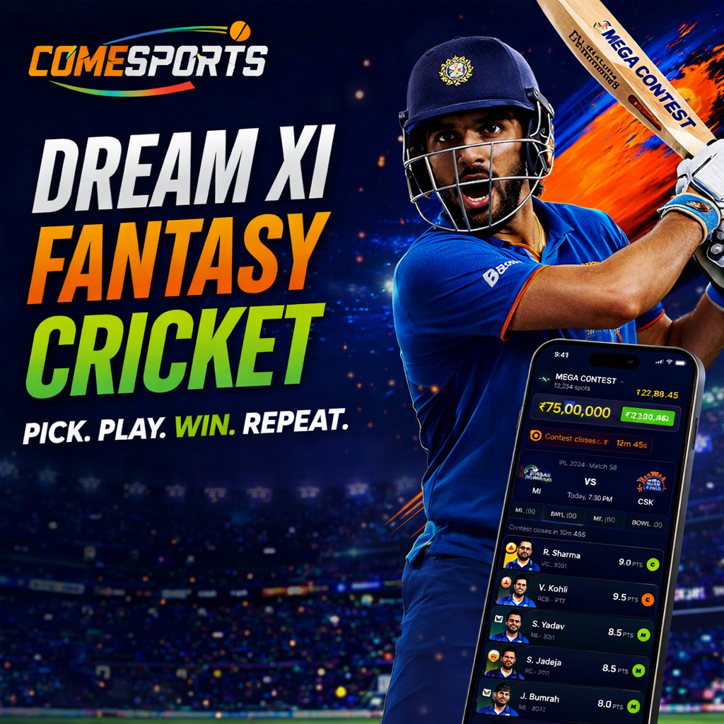 Come App Max Dream XI fantasy cricket ad visual
