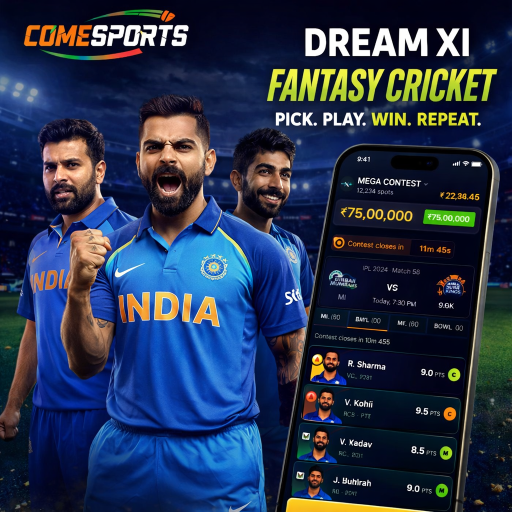 Come App Max fantasy cricket and India team visual